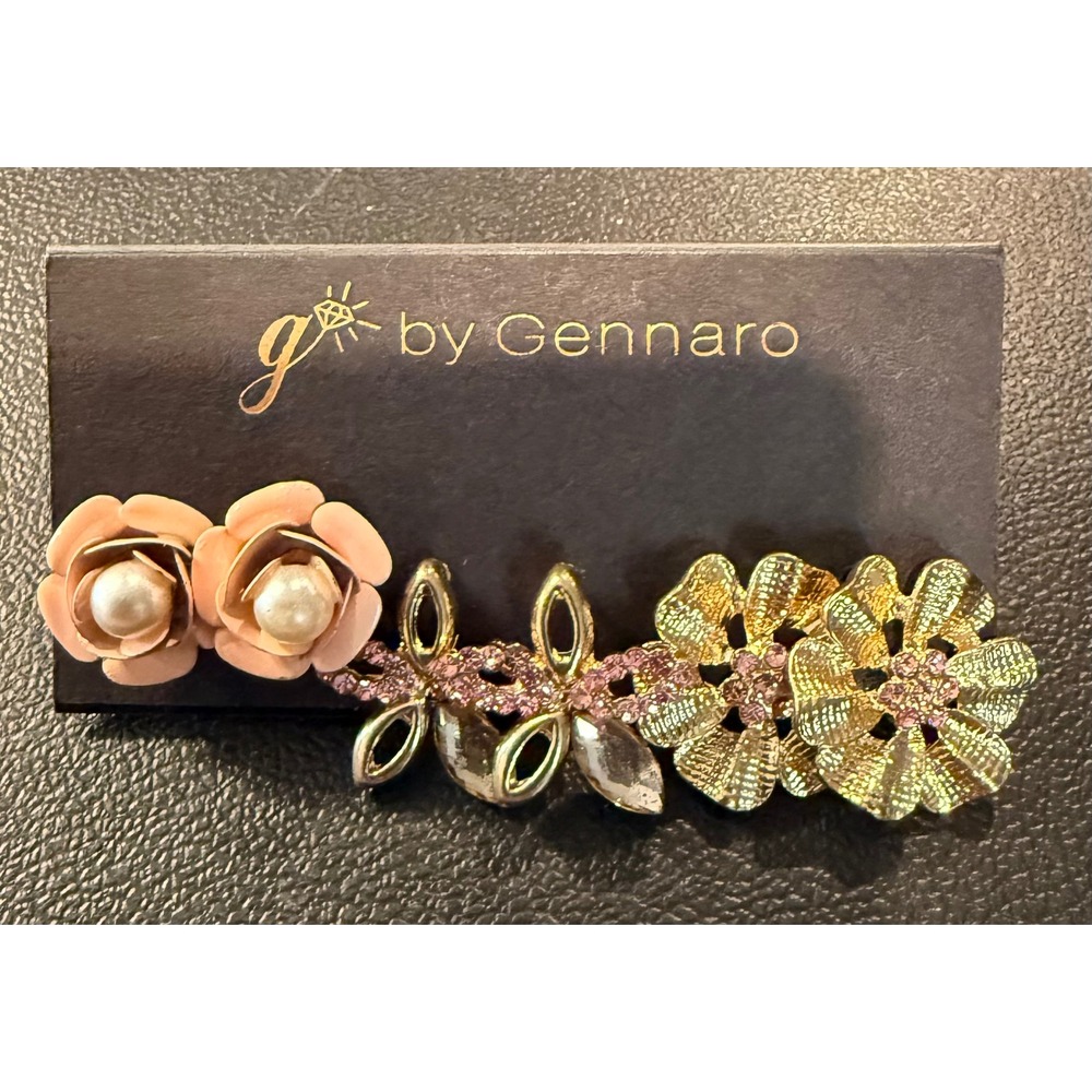 Womens Earring Set Pink Gold Floral Faux Pearl Rhinestone Studs NEW